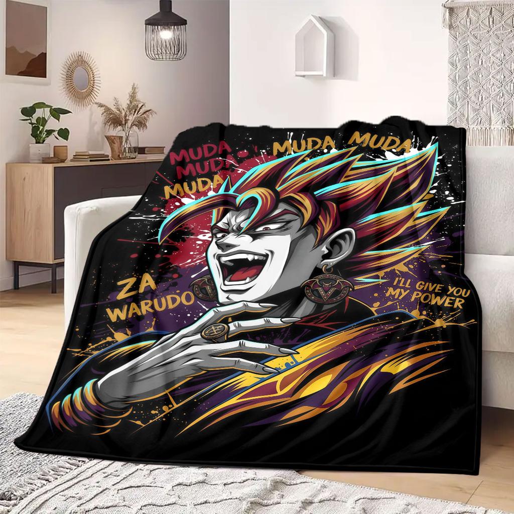 JOJO New 2D Print Flannel Blanket, Anime Graphic for Sofa Bed, Cozy Travel Picnic Essentials Wrap_LIAN