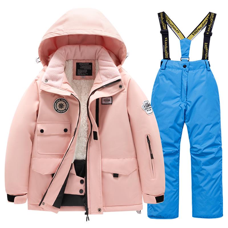 Children's Winter Ski Suit: Fleece-Lined, Waterproof, Windproof, One-Piece Ski Bib Pants for Boys and Girls