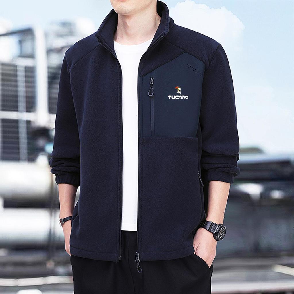Woodpecker Men's Thickened Fleece Hoodie Jacket - Warm Stand Collar for Autumn/Winter Outdoor Sports