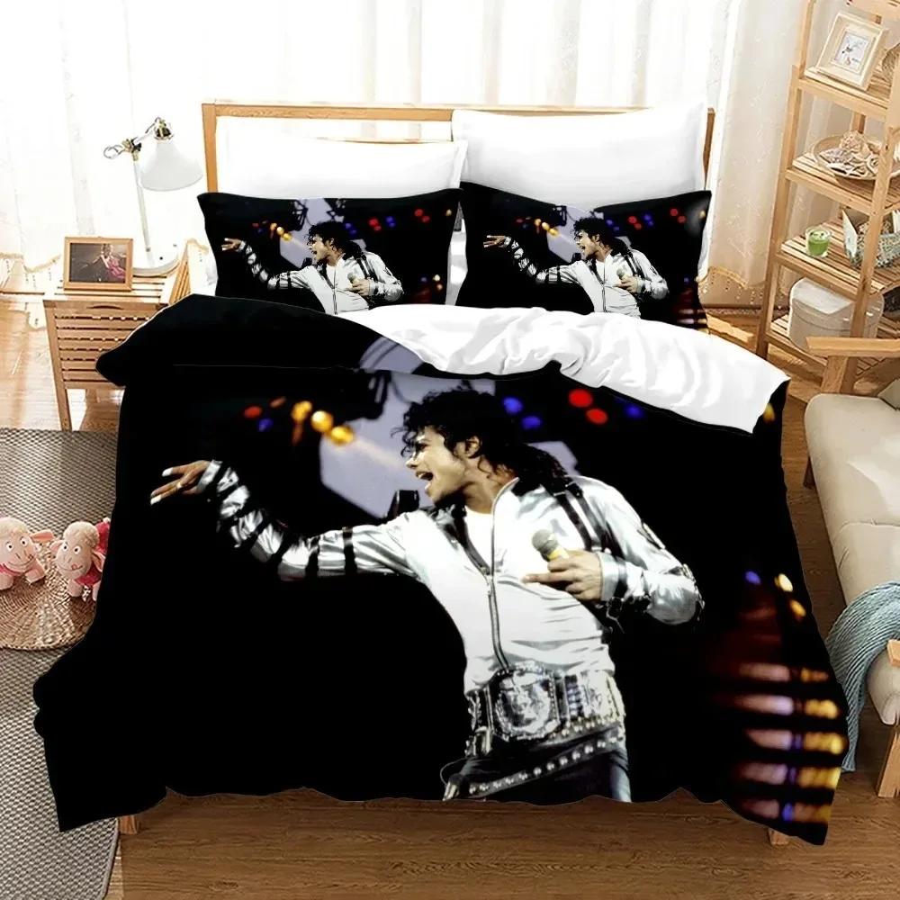 3D-gedrucktes Michael Jackson Bettwäsche-Set für Jungen und Mädchen, Einzel- und Doppelbettgröße, Bettbezug, Kissenbezug, Bett für Kinder und Erwachsene, Heimtextilien