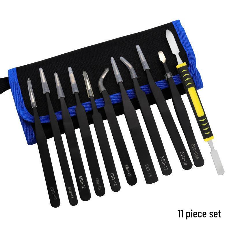 Stainless Steel Tweezers & Pry Bar Set - 10/11 Pieces with Canvas Bag