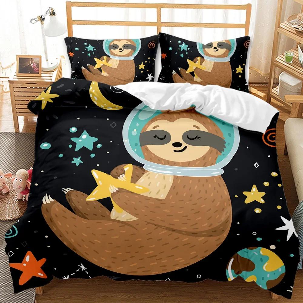 Sloth Duvet Cover Set Cartoon Space Sloth Bedding Set Sloth Animal Comforter Cover Double Queen King Size Polyester Quilt Cover
