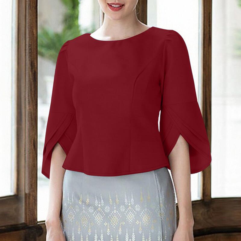 ZANZEA Women Casual Round Neck 3/4 Sleeve Loose Blouse