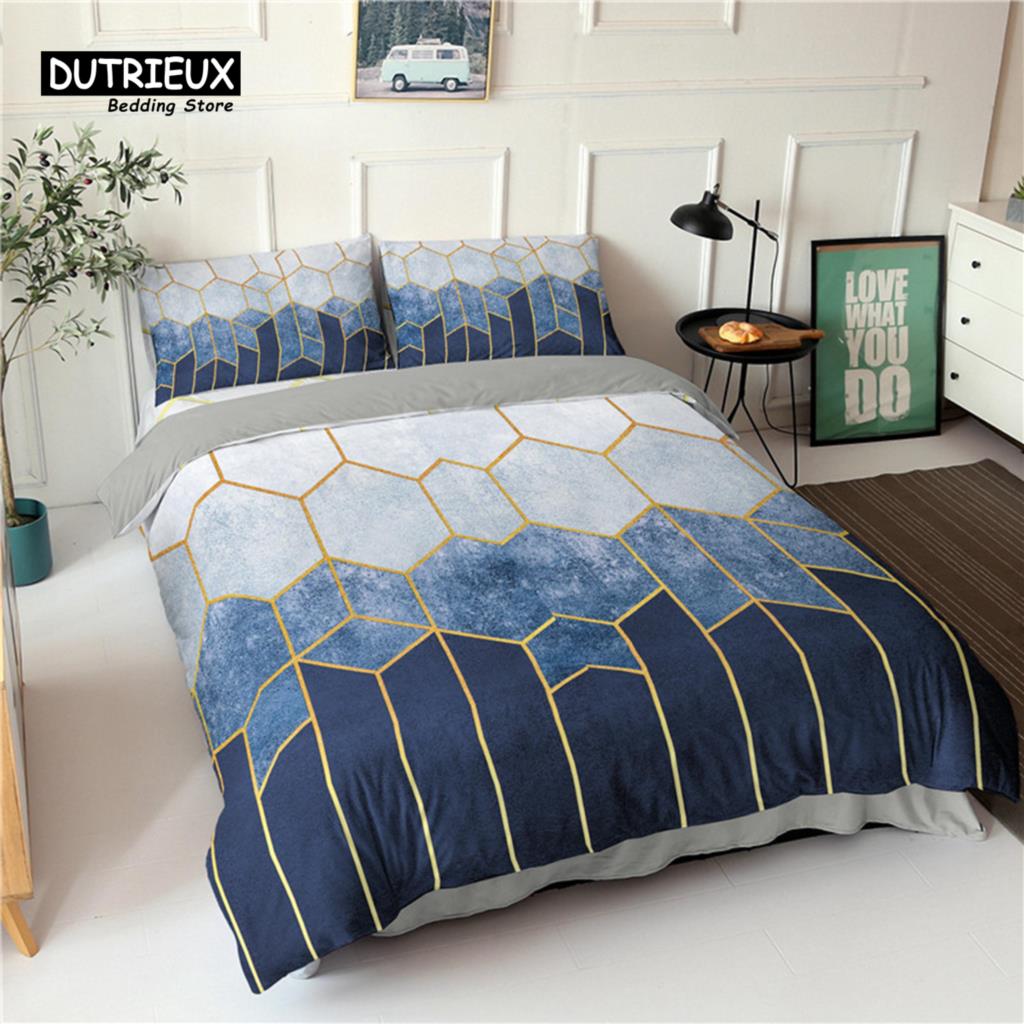 Soft Geometric Bedding Set King Queen Size Microfiber Honeycomb Pattern 3D Print Duvet Cover With Pillowcases Bedroom Decorative