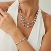Boho Colorful Crystal Double Layer Necklace Bracelet for Women Vintage Long Tassel Imitation Turquoise Sparkling Collarbone Chain New Body Jewelry Set