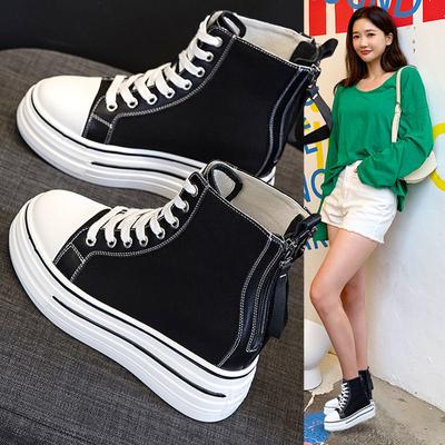 Canvas Shoes, Children's Spring New High Top White Shoes, Fashionable and Versatile, Thick Sole with Increased Height, Casual Women's Shoes