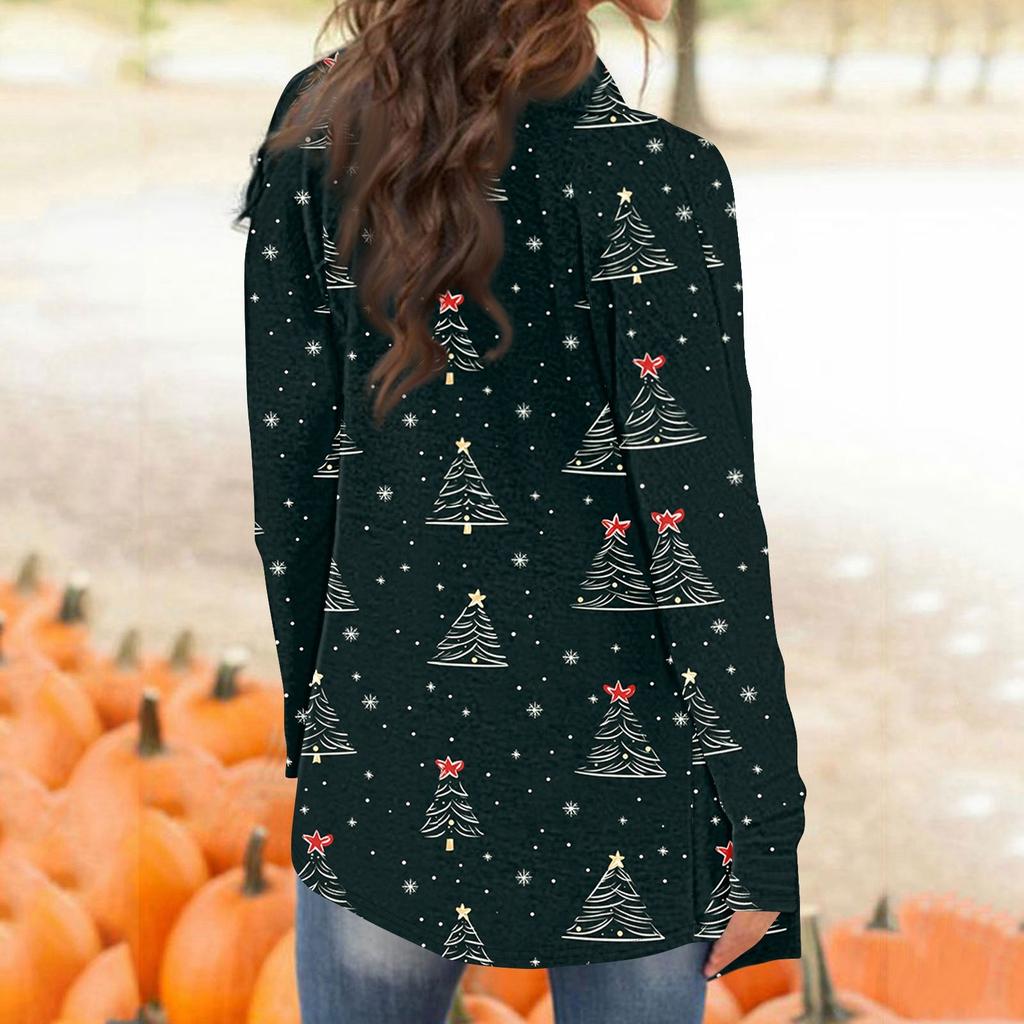 Damenmode Weihnachtsdruck Jacke Langarm Casual Cardigan Mantel