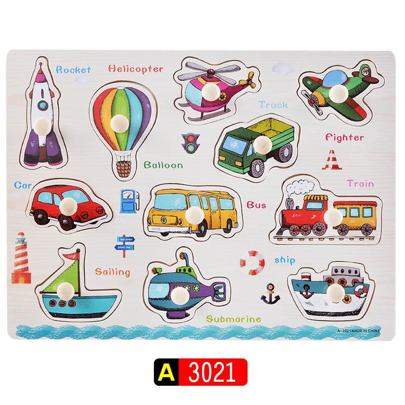 Big Size Baby Montessori Wooden Puzzle Hand Grab Board Set Educational Toys Infantil Cartoon Number Letter Math Puzzle Kids Gift