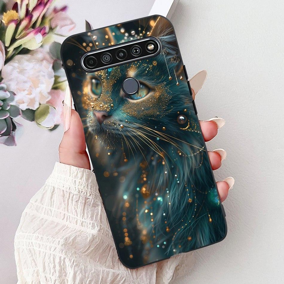 For LG K41S K51S 2020 Elegant Floral Cat Printed Phone Case For LG K41S K51S LM-K410 LM-K510 Black Silicone Soft Cases
