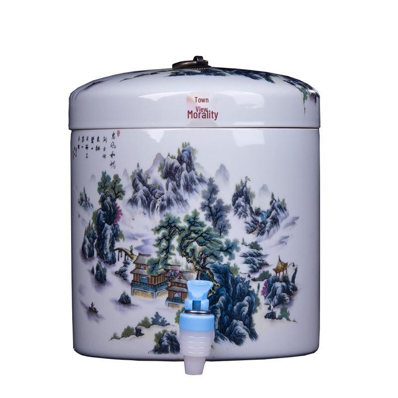 Large Ceramic Filtered Water Dispenser with Faucet and Lid