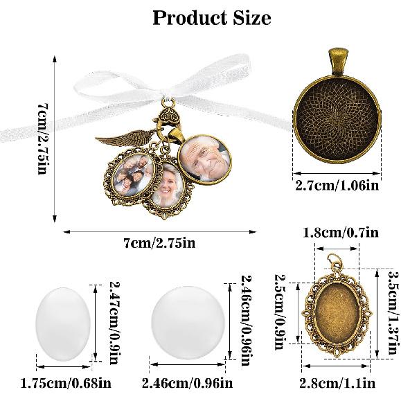 Lusofie Wedding Memory Lacy Oval Bouquet Photo Charms Angel Wing Memorial Charms for Bridal Shower and Bachelor Party