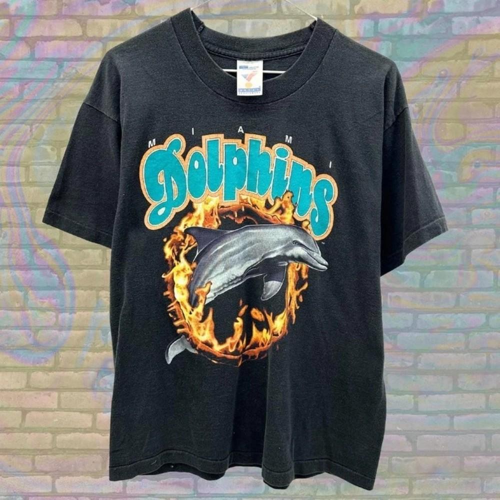 Майами Долфинс Пылающий Маскот НФЛ Футбол Цифровой Репринт S-5XL Унисекс Футболка M