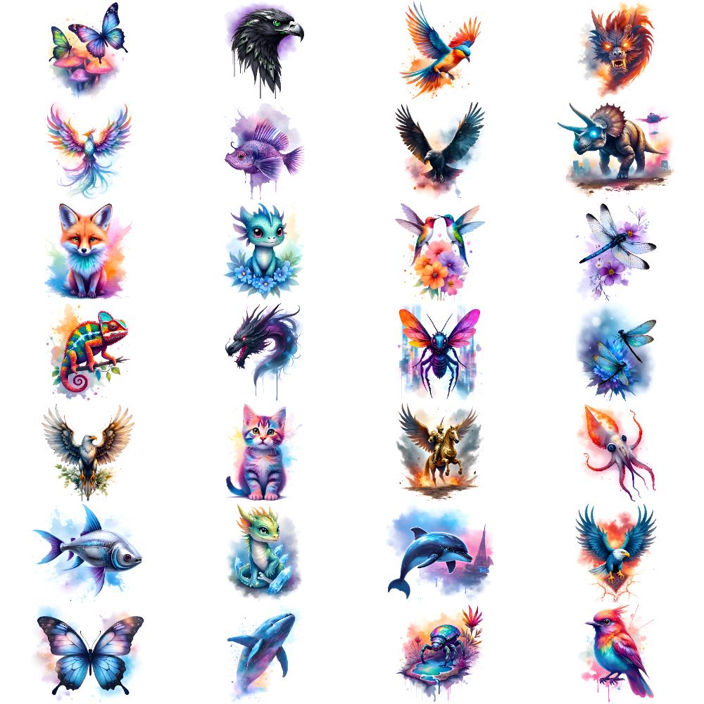 28 Stück Temporäre Tattoos Fantasiewesen Wasserdicht Langanhaltend Körperaufkleber Tierdesigns Aquarell Für Arme Wangen