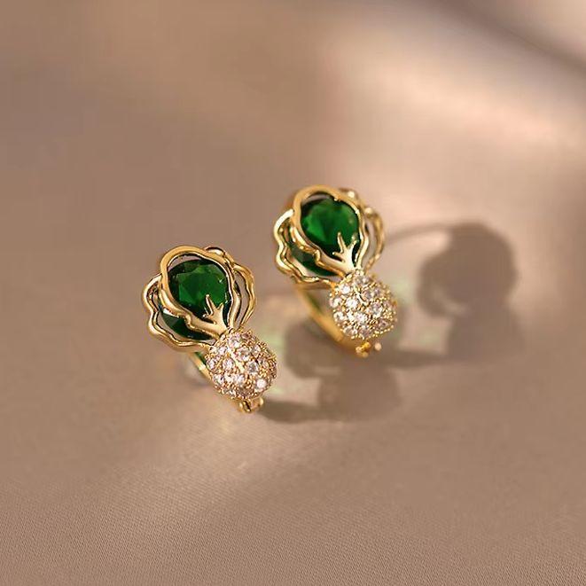 Green Crystal Cabbage Hoop Earrings For Women Personalized Creativity Zircon Small Earring Wedding Party Birthday Gifts
