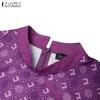 ZANZEA Womens Summer Stand Collar Casual Short Sleeve Print Dress