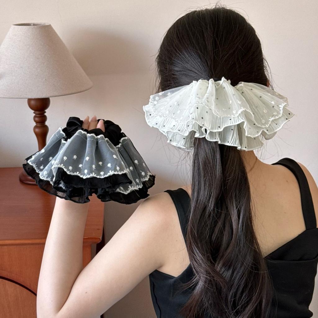 1pc delicate and pure desire gauze-like girl's skirt with polka dot lace hem, elegant temperament hairband for the of the head.