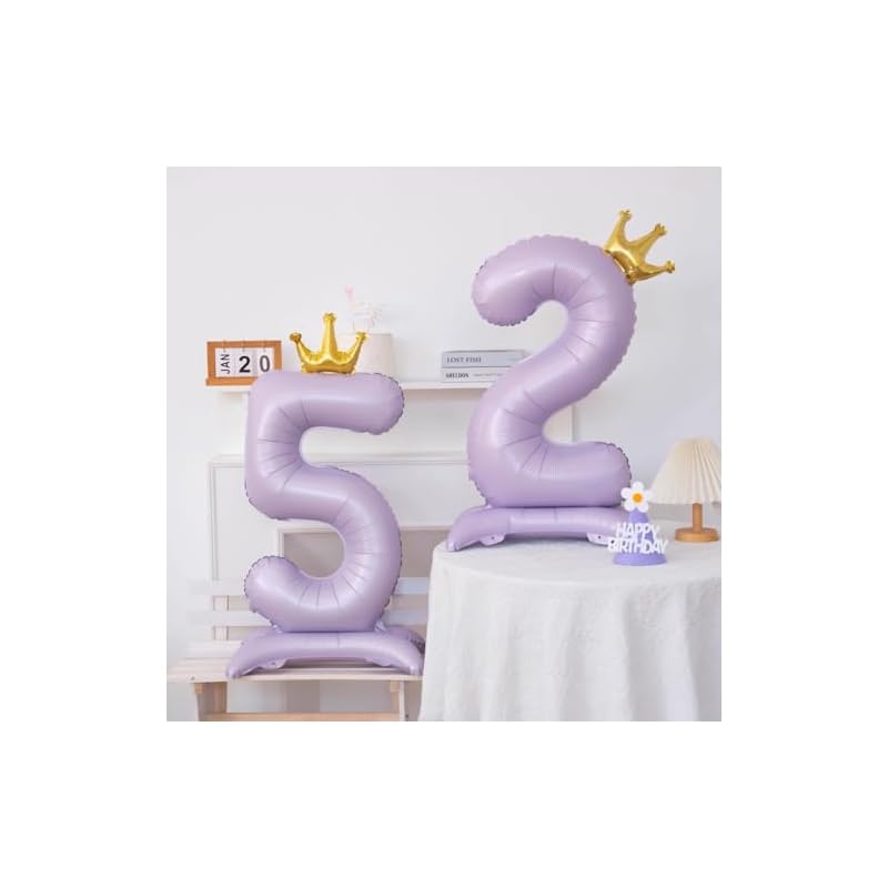 Shallow Purple Number Balloons with Crowns, Approx. 43.5 Inches (110cm), Perfect for Birthdays, Weddings, Parties, and Anniversaries (Purple, 8)