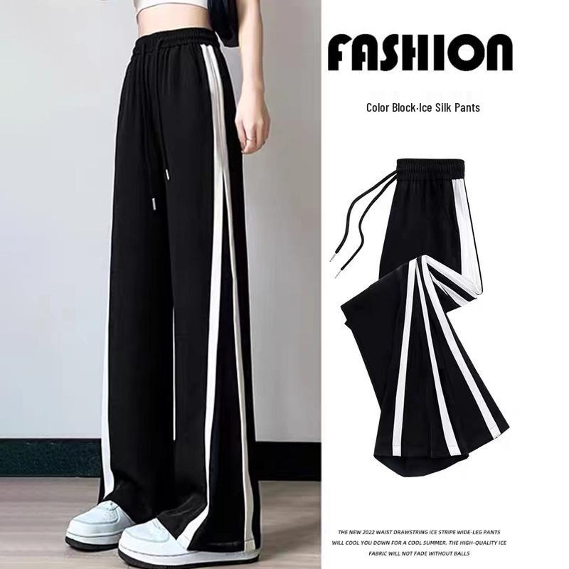 

Women s Casual Black Ice Silk Sports Pants - Narrow Straight Leg, Loose Fit, Spring/Autumn/Summer. S (Recommended for 70-90 jin)