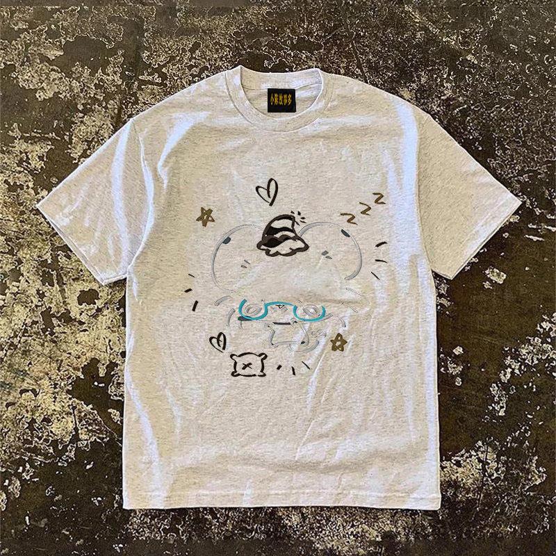 Loose Fit Cotton Tshirt Short Sleeve Double Thread Pure Cotton American Retro Style Unisexs Unisexs Casual Breathable Tee