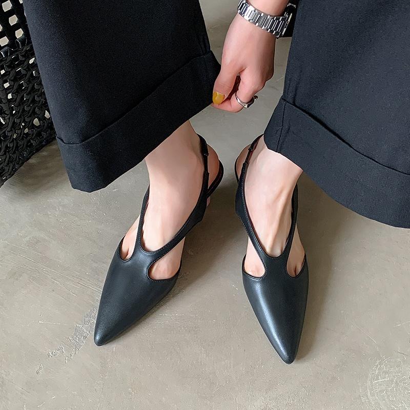Fashion Women's Genuine Leather Thin High Heel Pointed Toe Slingback Slip-on Flats Sandals Elegant Ladies Daily Dress Pumps Heeled Shoes