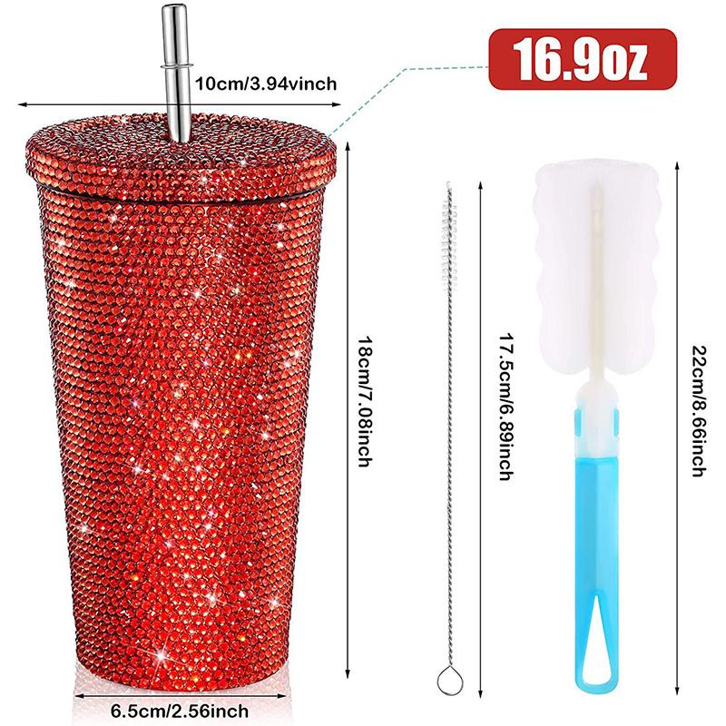 500ml Diamant Thermos Flaschen Strohhalm Becher mit Deckel Strass Edelstahl Doppel Schicht Thermos Tassen Glitter Becher Wasserflasche
