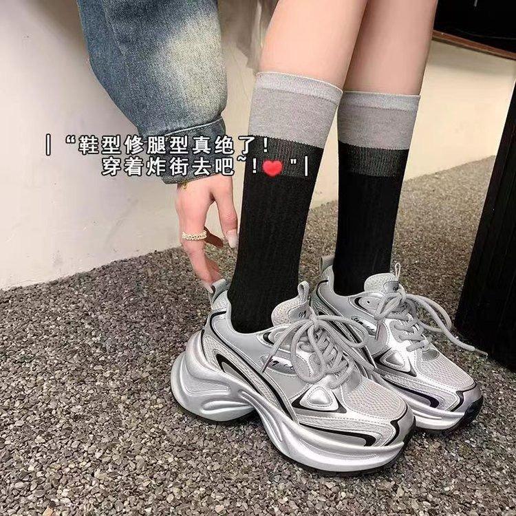 [Shining Galaxy] Leather casual dad shoes women's 2025 new spring and summer platform sports women's shoes fashion