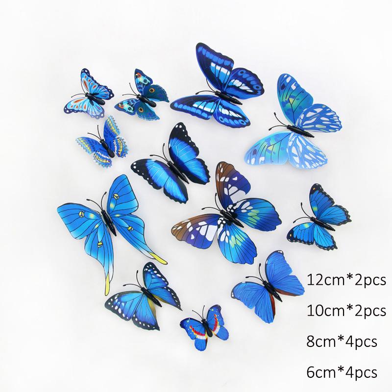 12Pcs Simulated Butterfly Stickers Art Creative Home Background Stereoscopic Decoration 3D Butterfly Wall Stickers