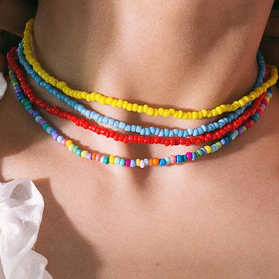 Women Bohemia Colorful Beads Pendant Chain Charm Choker Necklace Jewelry