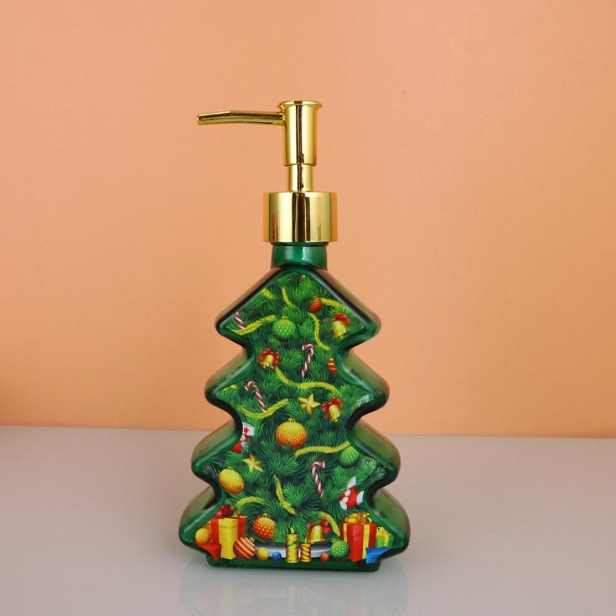 Christmas Design Glass Dispenser Bottle Refillable Pump for Shampoo Soap Lotion Holiday Bathroom Decor Gifts Vanity Organizer