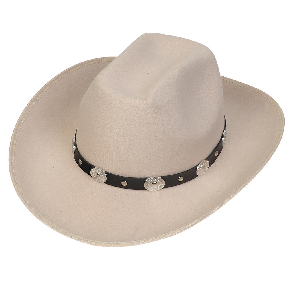 Unisex Western Cowboy Hat Wide Brim Roll‑Up Brim Double‑Top Felt Fedora Hat,10 Colors,Multiple Optional Detachable Hat Bands