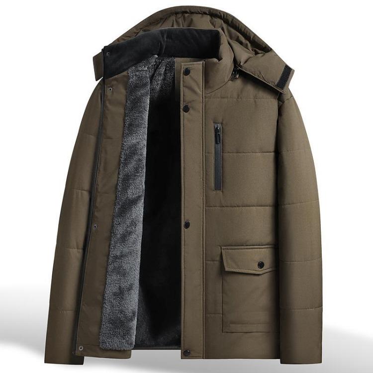 Warm Hooded Winter Coat for Men Thick Fleece Cotton Jacket Middle Aged and Elderly