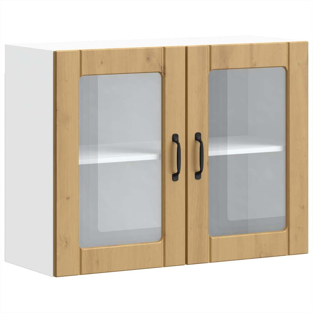 Wall Mounted Kitchen Cabinet with Glass Door Artisan Oak Wood Composite