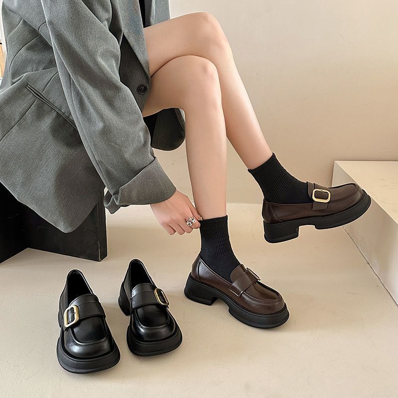 French platform loafers women's 2025 new spring and autumn retro thick heel Japanese jk British style small leather shoes women's leather shoes