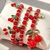 4 Pcs Versatile Red ABS Bead & Cherry Drop Oil Pendant Bracelet Set, Suitable For Women's Everyday And Vacation Outfits