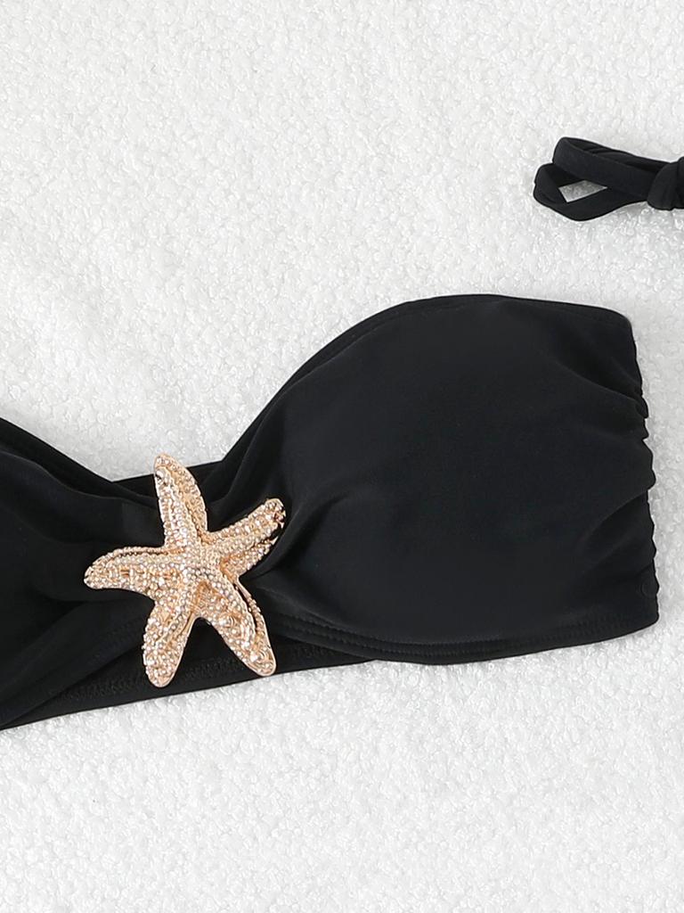 European & American Women's Solid Color Three-Piece Starfish Bikini Set