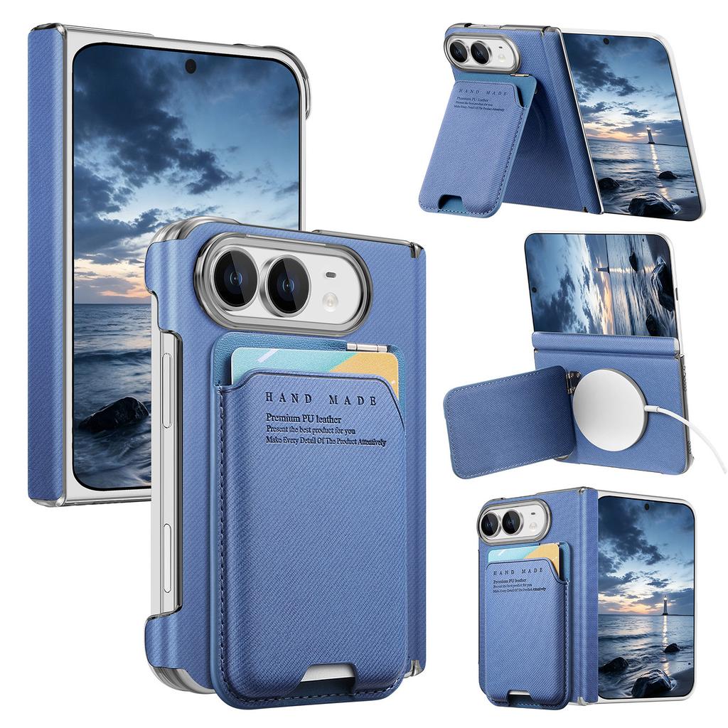 Magnetic Flip Card Slots Wallet Bracket Leather Phone Case for iPhone Duo 18 Fold Wide Central Axis Protection for Magsafe Cover