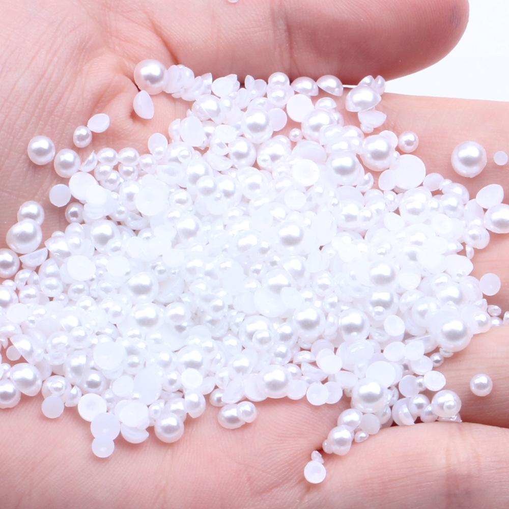 9mm Flat-back Half-round Pearl Beads - 100 Pcs for DIY Phone Case Decoration