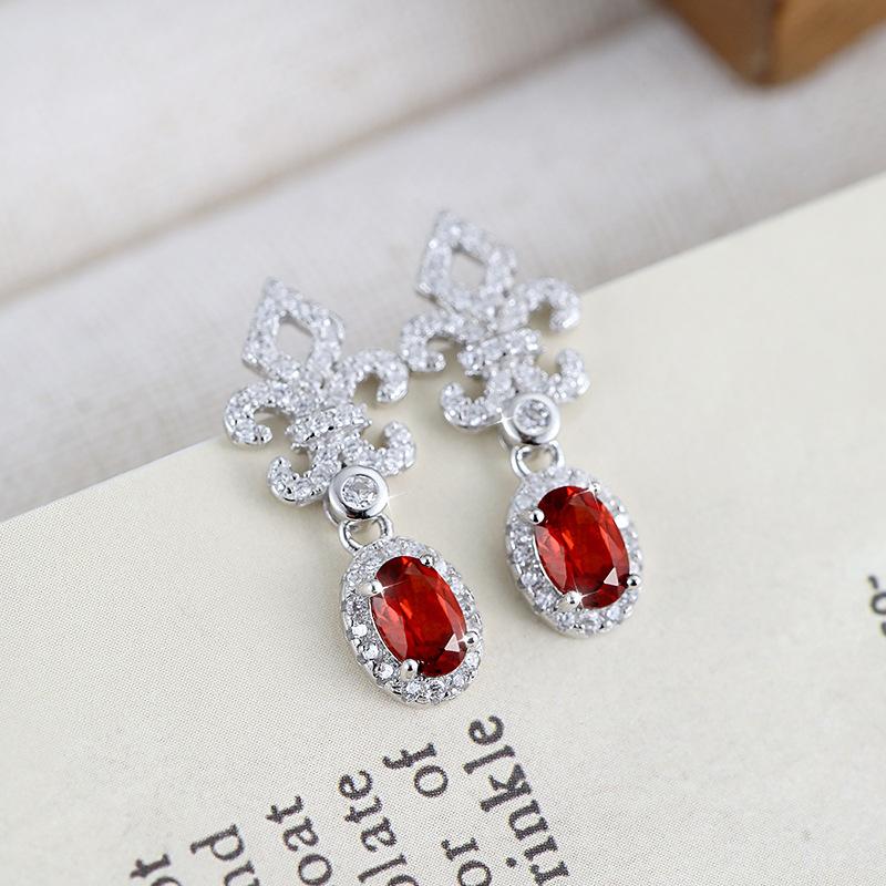 S925 Silver Earrings, Natural Garnet/Topaz Crystal Studs, Elegant Jewelry for Women