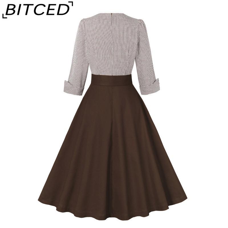 BITCED Abito Elegante Vintage da Donna con Vita Sagomata, Manica a Tre Quarti e Gonna Ampia