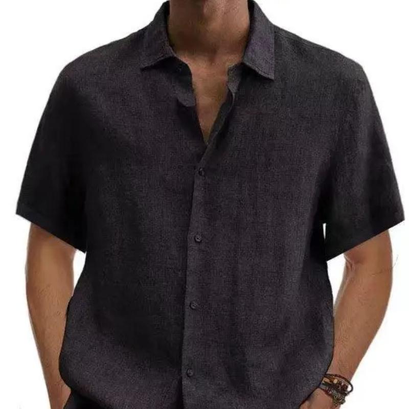Cotton Linen Blouse Summer Men Turn Down Collar Short Sleeve Button Loose Blouse Tops Oversized S-5XL SZE-ST22092