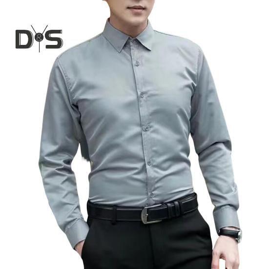 

Мужская официальная рубашка в деловом стиле с отложным воротником и длинными рукавами, однобортная рубашка для офиса и встреч, однотонная XXXL серый