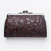 [Inden-ya] INDEN-YA Leather Gamaguchi Coin Purse Purple with Black Lacquer/Flower Scroll Pattern