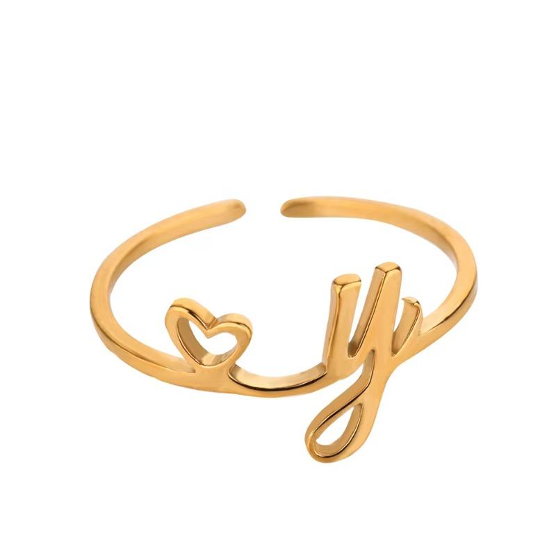 Hot-selling English letter ring gold cold wind simple love titanium steel women's ring adjustable