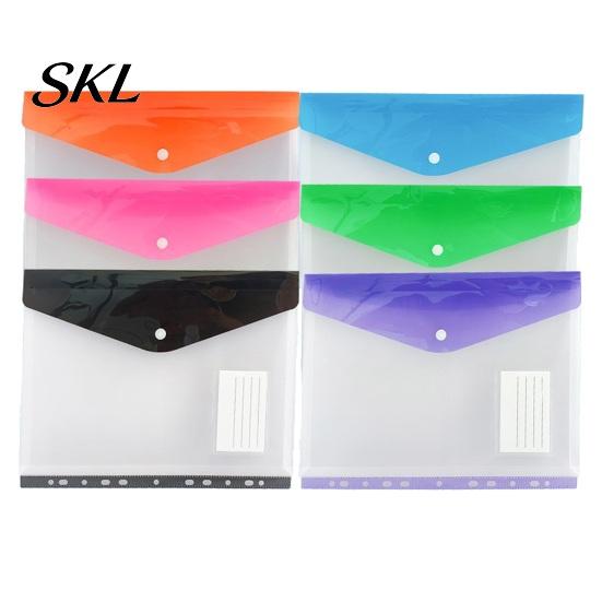 Large Capacity Paper Holder A4 Snap Button File Folder, Horizontal 11 Hole PP Document Organizer with Punch Binder Folder Name Card Slot, Transparent