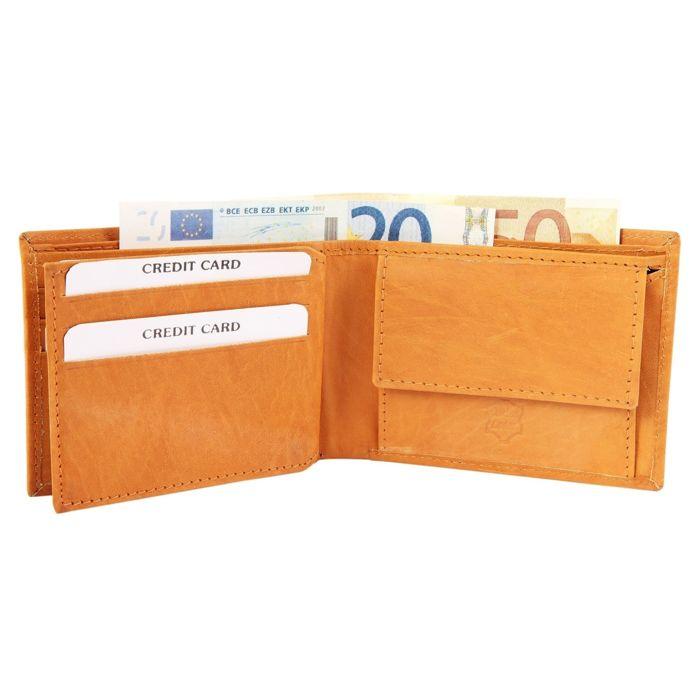 Portefeuille homme - EXCELLANC - Wissam - cuir vache marron - format horizontal - 6 emplacements cartes
