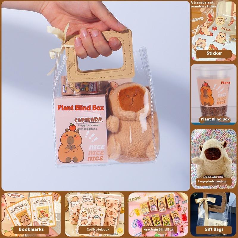 1 Set Pen Stickers Notebook Plush Pendants Handbag Final Prizes Stationery Gift Bag For Students Kawaii Capybara Stationery Kit