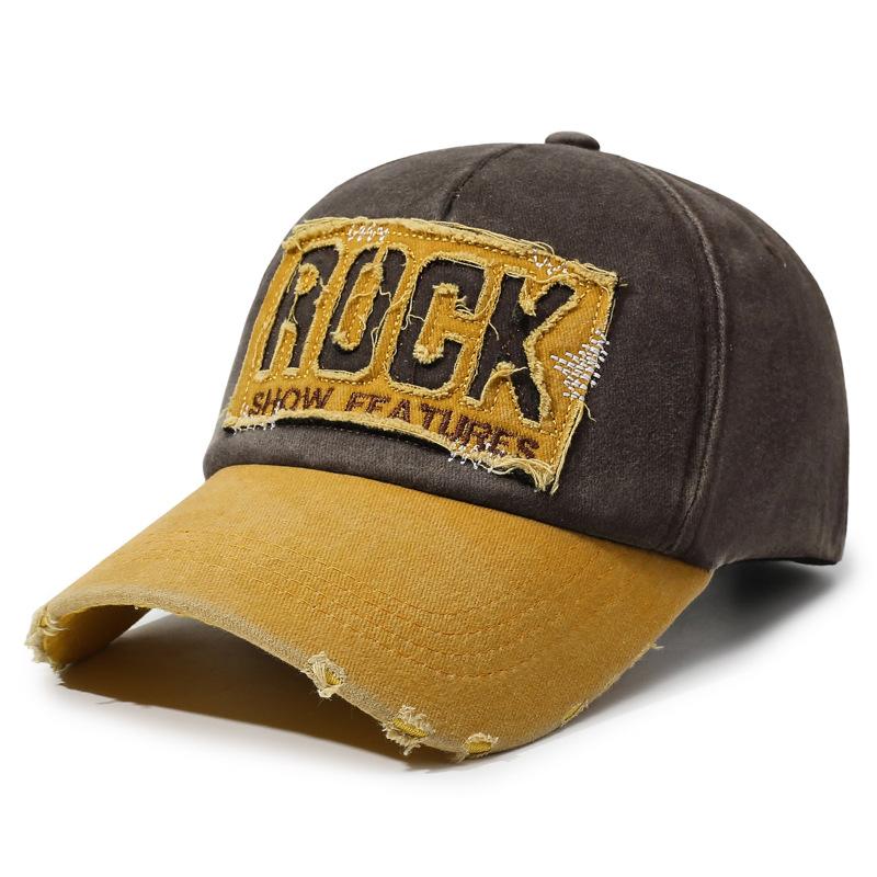 Embroidery Rock Hat Men'S Washed Cotton Splicing Baseball Cap Retro Retro Hip Hop Cap Women