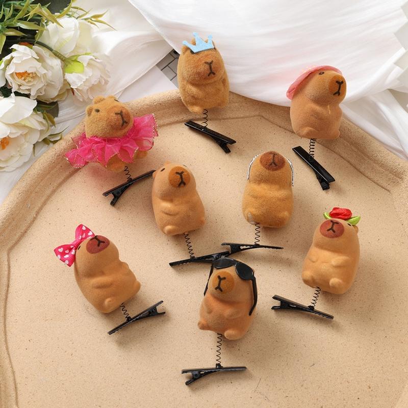 10PCS 3D Capybara Spring Hair Clip Kawaii Animal Hairpin Cartoon Cute Plush Hairpin Duckbill Clips Bangs Clips Hair Accessories