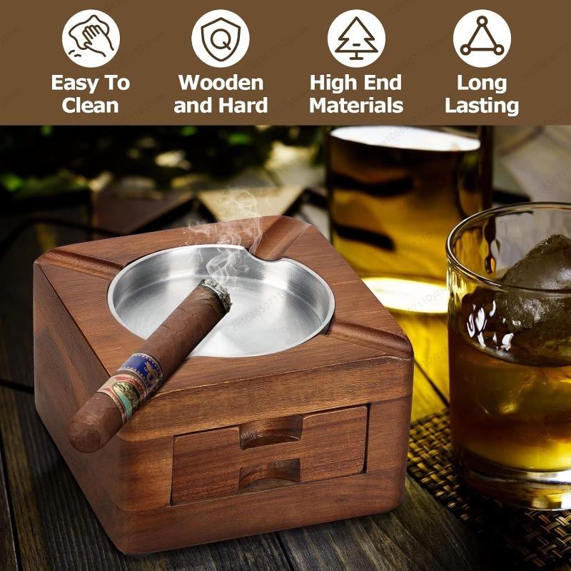 Wooden Cigar Ashtray with Phone/Tablet Stand - Multi-Function Holder for Cigar Lovers, Desktop Humidor & Tech Accessory