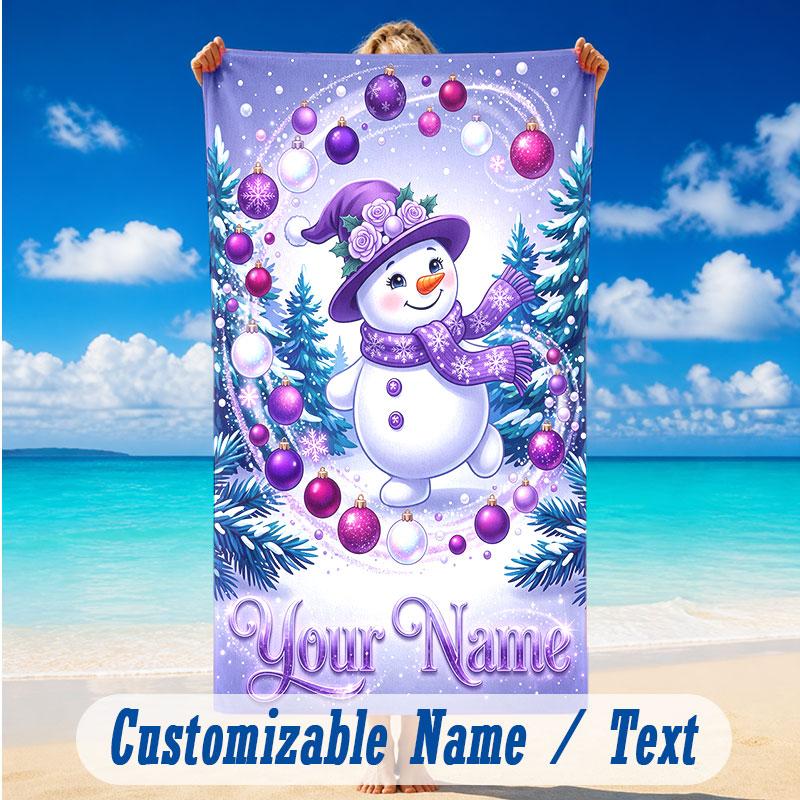 Christmas Theme Beach Towel Personalized Custom Name & Text Soft Quick Dry Beach Towel for Swimming Travel